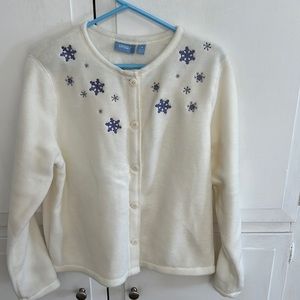 Winter White Fleece Button Sweater